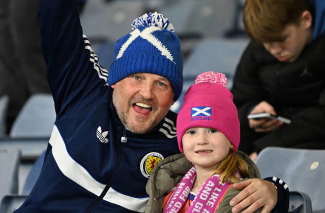 Glasgow, Scotland, 6th October 2026. Scotland fans during the Scotland vs Slovenia UEFA Nations League match at Hampden Park, Glasgow. Picture credit should read: Neil Hanna Sportimage EDITORIAL USE ONLY. No use with unauthorised audio, video, data, fixture lists, club league logos or live services. Online in-match use limited to 120 images, no video emulation. No use in betting, games or single club league player publications. SPI_107_NH_Scotland_Slovenia SPI-5054-0107