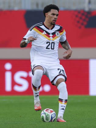Nnamdi Collins (Germany) controls the ball during the UEFA Under21 EURO Qualifier, EM, Europameisterschaft between Germany U21, U 21 and Georgia U21 at Almstadion on October 6, 2026 in Bielefeld, Germany. (Photo by Marco Steinbrenner DeFodi Images) -