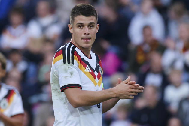 Nicolo Tresoldi (Germany) cheers during the UEFA Under21 EURO Qualifier, EM, Europameisterschaft between Germany U21, U 21 and Georgia U21 at Almstadion on October 6, 2026 in Bielefeld, Germany. (Photo by Marco Steinbrenner DeFodi Images) -
