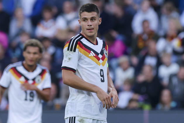 Nicolo Tresoldi (Germany) looks dejected during the UEFA Under21 EURO Qualifier, EM, Europameisterschaft between Germany U21, U 21 and Georgia U21 at Almstadion on October 6, 2026 in Bielefeld, Germany. (Photo by Marco Steinbrenner DeFodi Images) -