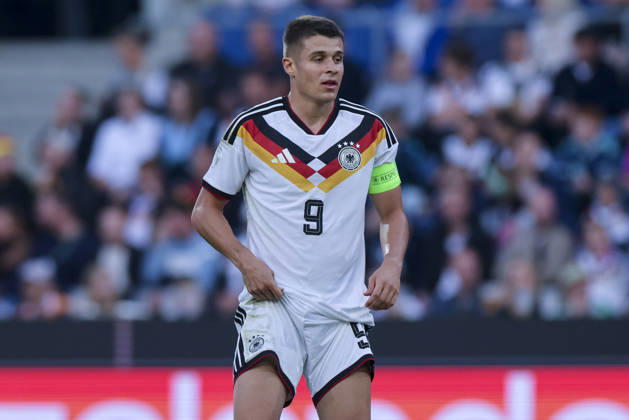 Nicolo Tresoldi (Germany) looks dejected during the UEFA Under21 EURO Qualifier, EM, Europameisterschaft between Germany U21, U 21 and Georgia U21 at Almstadion on October 6, 2026 in Bielefeld, Germany. (Photo by Marco Steinbrenner DeFodi Images) -