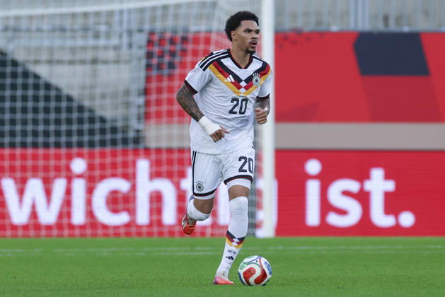 Nnamdi Collins (Germany) controls the ball during the UEFA Under21 EURO Qualifier, EM, Europameisterschaft between Germany U21, U 21 and Georgia U21 at Almstadion on October 6, 2026 in Bielefeld, Germany. (Photo by Marco Steinbrenner DeFodi Images) -