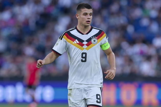 Nicolo Tresoldi (Germany) looks on during the UEFA Under21 EURO Qualifier, EM, Europameisterschaft between Germany U21, U 21 and Georgia U21 at Almstadion on October 6, 2026 in Bielefeld, Germany. (Photo by Marco Steinbrenner DeFodi Images) -