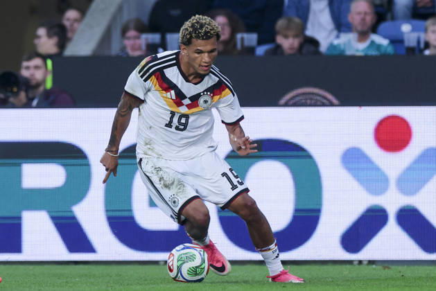 Paris Brunner (Germany) controls the ball during the UEFA Under21 EURO Qualifier, EM, Europameisterschaft between Germany U21, U 21 and Georgia U21 at Almstadion on October 6, 2026 in Bielefeld, Germany. (Photo by Marco Steinbrenner DeFodi Images) -