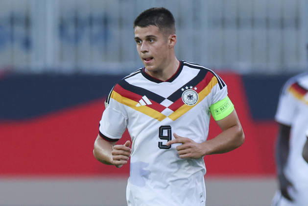 Nicolo Tresoldi (Germany) looks on during the UEFA Under21 EURO Qualifier, EM, Europameisterschaft between Germany U21, U 21 and Georgia U21 at Almstadion on October 6, 2026 in Bielefeld, Germany. (Photo by Marco Steinbrenner DeFodi Images) -