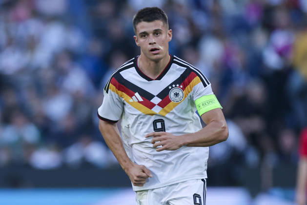 Nicolo Tresoldi (Germany) looks on during the UEFA Under21 EURO Qualifier, EM, Europameisterschaft between Germany U21, U 21 and Georgia U21 at Almstadion on October 6, 2026 in Bielefeld, Germany. (Photo by Marco Steinbrenner DeFodi Images) -