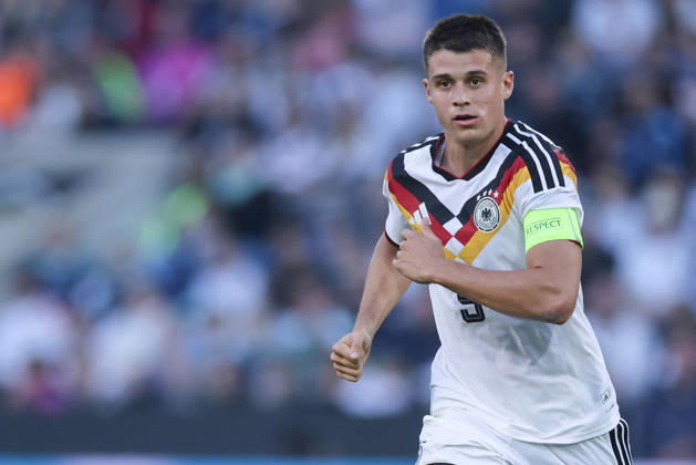 Nicolo Tresoldi (Germany) looks on during the UEFA Under21 EURO Qualifier, EM, Europameisterschaft between Germany U21, U 21 and Georgia U21 at Almstadion on October 6, 2026 in Bielefeld, Germany. (Photo by Marco Steinbrenner DeFodi Images) -