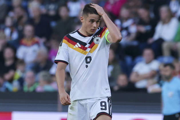 Nicolo Tresoldi (Germany) looks dejected during the UEFA Under21 EURO Qualifier, EM, Europameisterschaft between Germany U21, U 21 and Georgia U21 at Almstadion on October 6, 2026 in Bielefeld, Germany. (Photo by Marco Steinbrenner DeFodi Images) -