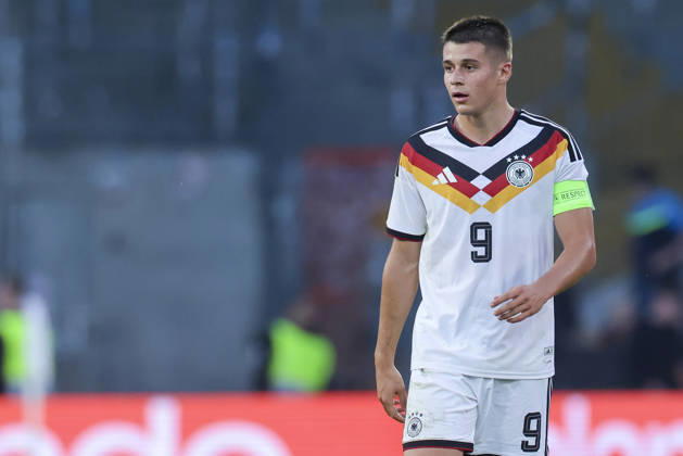 Nicolo Tresoldi (Germany) looks on during the UEFA Under21 EURO Qualifier, EM, Europameisterschaft between Germany U21, U 21 and Georgia U21 at Almstadion on October 6, 2026 in Bielefeld, Germany. (Photo by Marco Steinbrenner DeFodi Images) -