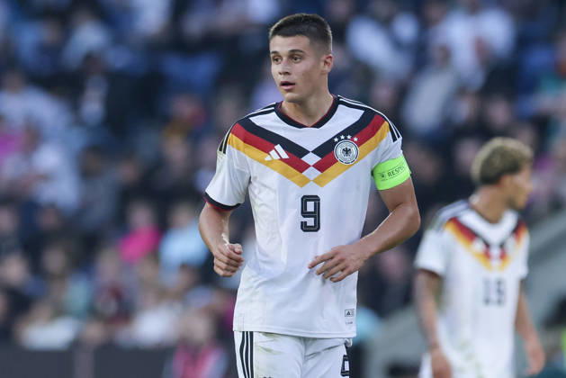 Nicolo Tresoldi (Germany) looks on during the UEFA Under21 EURO Qualifier, EM, Europameisterschaft between Germany U21, U 21 and Georgia U21 at Almstadion on October 6, 2026 in Bielefeld, Germany. (Photo by Marco Steinbrenner DeFodi Images) -