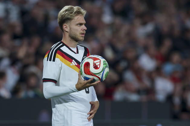 Leandro Morgalla (Germany) controls the ball during the UEFA Under21 EURO Qualifier, EM, Europameisterschaft between Germany U21, U 21 and Georgia U21 at Almstadion on October 6, 2026 in Bielefeld, Germany. (Photo by Marco Steinbrenner DeFodi Images) -