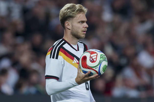 Leandro Morgalla (Germany) controls the ball during the UEFA Under21 EURO Qualifier, EM, Europameisterschaft between Germany U21, U 21 and Georgia U21 at Almstadion on October 6, 2026 in Bielefeld, Germany. (Photo by Marco Steinbrenner DeFodi Images) -