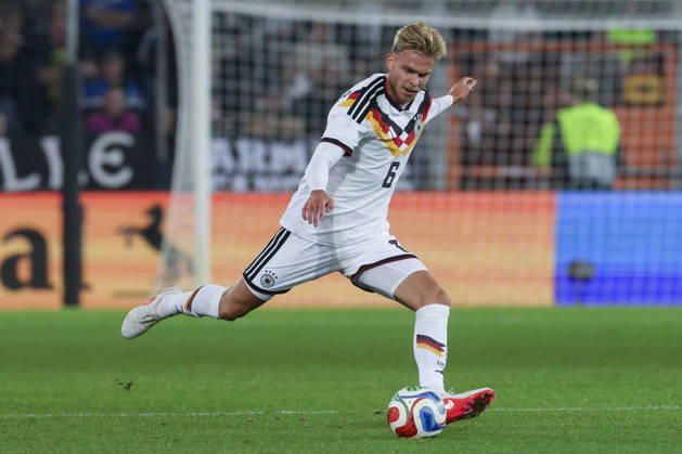 Leandro Morgalla (Germany) controls the ball during the UEFA Under21 EURO Qualifier, EM, Europameisterschaft between Germany U21, U 21 and Georgia U21 at Almstadion on October 6, 2026 in Bielefeld, Germany. (Photo by Marco Steinbrenner DeFodi Images) -
