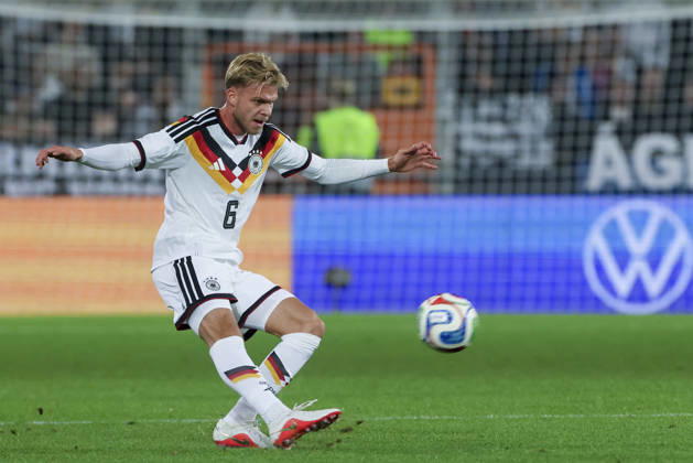 Leandro Morgalla (Germany) controls the ball during the UEFA Under21 EURO Qualifier, EM, Europameisterschaft between Germany U21, U 21 and Georgia U21 at Almstadion on October 6, 2026 in Bielefeld, Germany. (Photo by Marco Steinbrenner DeFodi Images) -