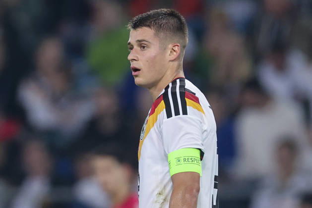 Nicolo Tresoldi (Germany) looks dejected during the UEFA Under21 EURO Qualifier, EM, Europameisterschaft between Germany U21, U 21 and Georgia U21 at Almstadion on October 6, 2026 in Bielefeld, Germany. (Photo by Marco Steinbrenner DeFodi Images) -