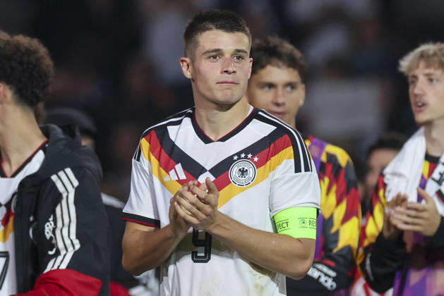 Nicolo Tresoldi (Germany) cheers during the UEFA Under21 EURO Qualifier, EM, Europameisterschaft between Germany U21, U 21 and Georgia U21 at Almstadion on October 6, 2026 in Bielefeld, Germany. (Photo by Marco Steinbrenner DeFodi Images) -