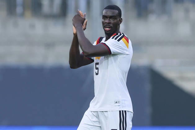 Joshua Quarshie (Germany) cheers during the UEFA Under21 EURO Qualifier, EM, Europameisterschaft between Germany U21, U 21 and Georgia U21 at Almstadion on October 6, 2026 in Bielefeld, Germany. (Photo by Marco Steinbrenner DeFodi Images) -