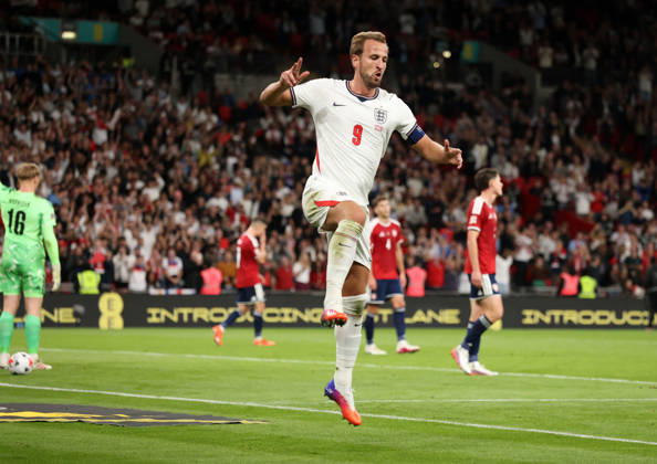 Harry Kane (E) celebrates scoring the second England goal (2-0) at the England v Czechia UEFA Nations League Group 3 match, at Wembley Stadium, London, UK, on 6th October, 2026. .