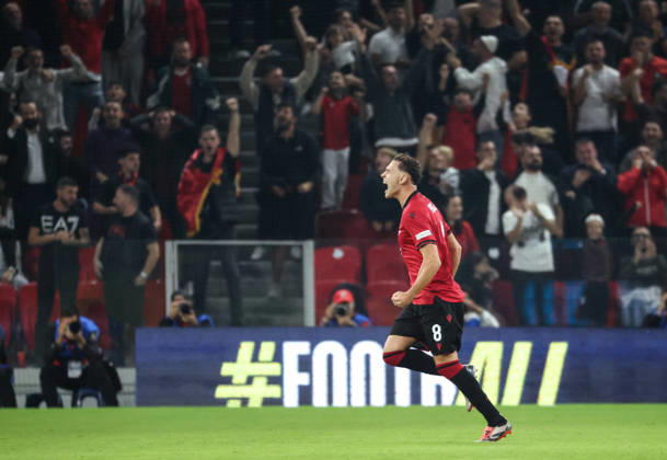 October 6, 2026, Tirana, Tirana, Albania: Kristjan Asllani of Albania celebrate his goal during UEFA Nations League 2026-2027 group phase match between Albania and San Marino in Tirana, Albania on 6 October, 2026. Tirana Albania - ZUMAb266 20261006_zip_b266_014 Copyright: xArmandoxBabanix