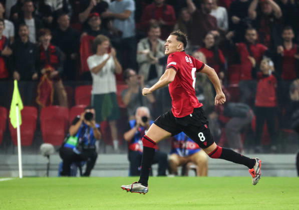 October 6, 2026, Tirana, Tirana, Albania: Kristjan Asllani of Albania celebrate his goal during UEFA Nations League 2026-2027 group phase match between Albania and San Marino in Tirana, Albania on 6 October, 2026. Tirana Albania - ZUMAb266 20261006_zip_b266_015 Copyright: xArmandoxBabanix