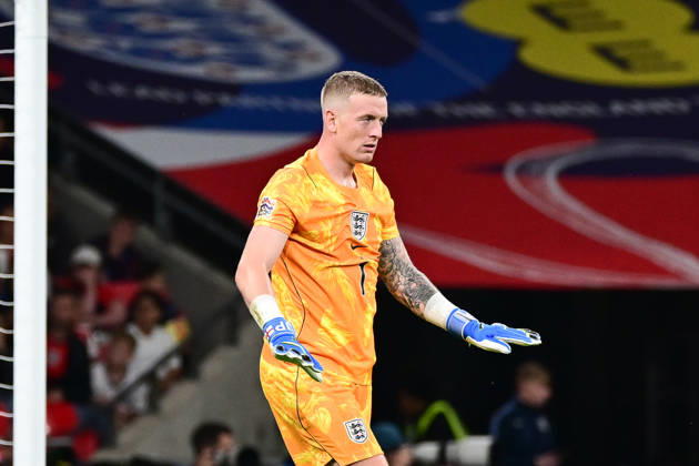 England v Czechia, UEFA Nations League England goalkeeper Jordan Pickford (1) calms down his defenders during the UEFA Nations League match between England and Czechia at Wembley Stadium, London, UK on 6 October 2026. London Wembley Stadium Greater London UK Editorial use only , Copyright: xDennisxGoodwinx PSI-24957-0075