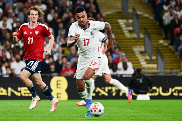 England v Czechia, UEFA Nations League England forward Morgan Rogers (17) under pressure from Czechia midfielder Alex Kral (21) during the UEFA Nations League match between England and Czechia at Wembley Stadium, London, UK on 6 October 2026. London Wembley Stadium Greater London UK Editorial use only , Copyright: xDennisxGoodwinx PSI-24957-0102