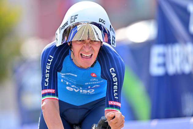 Italy s Roberto Capello crosses the finish line of the Men U23 Individual Time Trial race (22km) at the cycling UEC Road European Championships, in Ljubljana, Slovenia, on Wednesday 7 October 2026. The UEC Road European Championships are taking place from 02 to 07 October in Ljubljana, Slovenia. DAVIDxPINTENS x189040453x