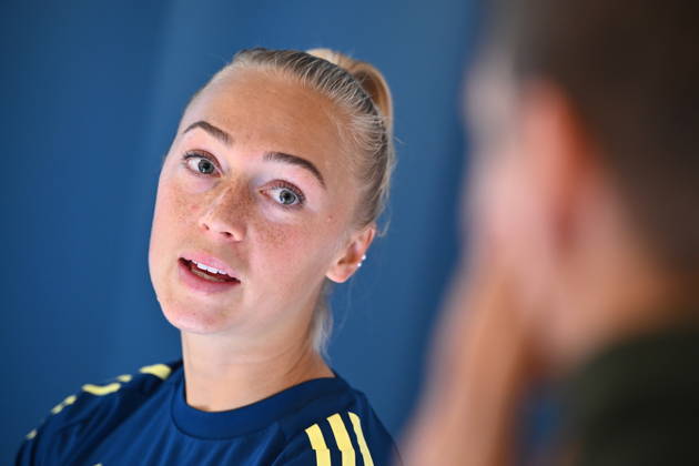 STOCKHOLM, SWEDEN 20261007 Amanda Nildà n at a press conference, PK, Pressekonferenz after the women s national team, Nationalteam s training on Bosön ahead of the playoff for the 2027 World Cup. STOCKHOLM SWEDEN x10090x