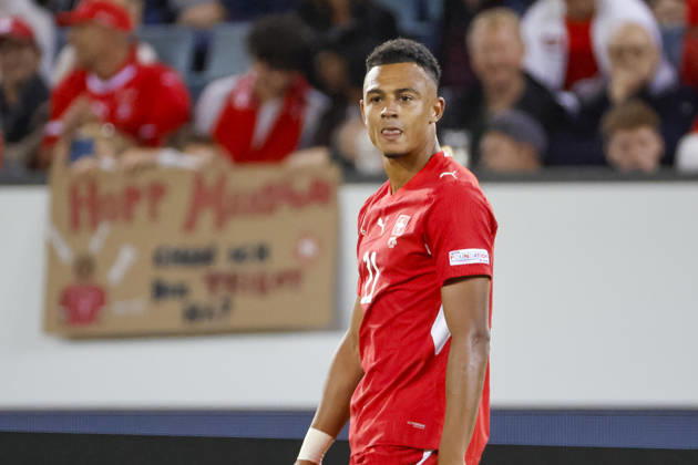 Dan Ndoye (Schweiz, 11), Mimik, Gesichtsausdruck, Emotion , Schweiz, UEFA , Nations League, Matchday 4, Schweiz vs. Nordmazedonien, 06.10.2026, Luzern Swissporarena Schweiz Copyright: xGrantxHubbsx