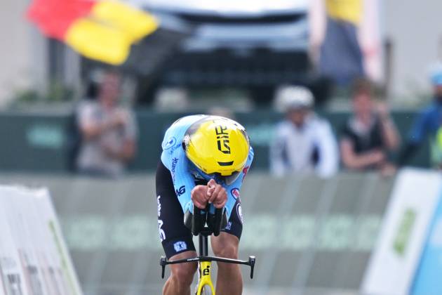 Belgium s Matisse Van Kerckhove crosses the finish line of the Men U23 Individual Time Trial race (22km) at the cycling UEC Road European Championships, in Ljubljana, Slovenia, on Wednesday 7 October 2026. The UEC Road European Championships are taking place from 02 to 07 October in Ljubljana, Slovenia. DAVIDxPINTENS x189041159x