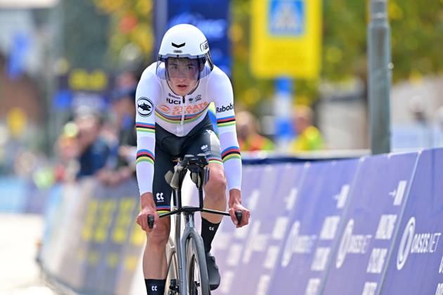 Netherlands Ryan Gal crosses the finish line of the Men U23 Individual Time Trial race (22km) at the cycling UEC Road European Championships, in Ljubljana, Slovenia, on Wednesday 7 October 2026. The UEC Road European Championships are taking place from 02 to 07 October in Ljubljana, Slovenia. DAVIDxPINTENS x189041189x