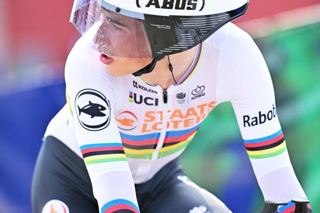 Netherlands Ryan Gal crosses the finish line of the Men U23 Individual Time Trial race (22km) at the cycling UEC Road European Championships, in Ljubljana, Slovenia, on Wednesday 7 October 2026. The UEC Road European Championships are taking place from 02 to 07 October in Ljubljana, Slovenia. DAVIDxPINTENS x189041236x