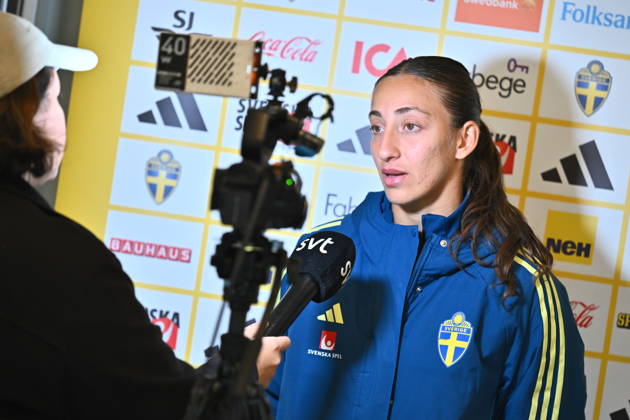STOCKHOLM, SWEDEN 20261007 Amanda Nildà n at a press conference, PK, Pressekonferenz after the women s national team, Nationalteam s training on Bosön ahead of the playoff for the 2027 World Cup. STOCKHOLM SWEDEN x10090x