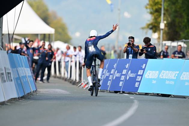Spain s Hector Alvarez Martinez crosses the finish line to win the Men U23 Individual Time Trial race (22km) at the cycling UEC Road European Championships, in Ljubljana, Slovenia, on Wednesday 7 October 2026. The UEC Road European Championships are taking place from 02 to 07 October in Ljubljana, Slovenia. DAVIDxPINTENS x189042447x
