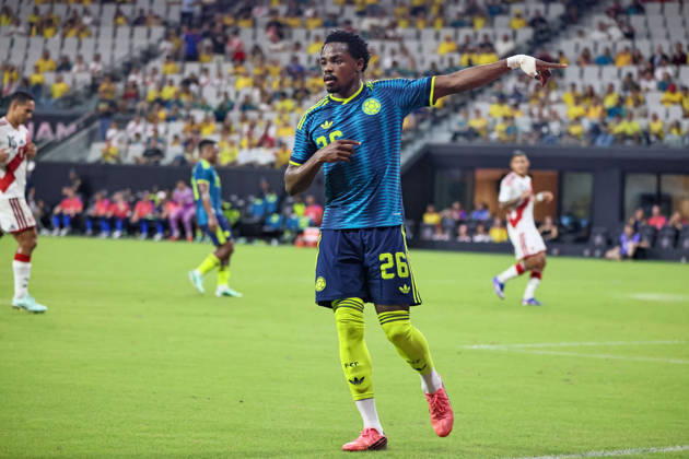MIAMI, FL - OCTOBER 06: Carlos Andres Gomez 26 of Colombia looks on during an International Friendly, Länderspiel, Nationalmannschaft soccer match between Colombia and Peru at NU Stadium on October 06, 2026 in Miami, Florida.(Photo by Chris Arjoon Icon Sportswire) SOCCER: OCT 06 Colombia vs Peru EDITORIAL USE ONLY Icon2610060000054