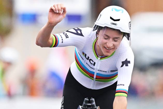Switzerland s Marlen Reusser celebrates after winning the Women Elite Individual Time Trial race (22km) at the cycling UEC Road European Championships, in Ljubljana, Slovenia, on Wednesday 7 October 2026. The UEC Road European Championships are taking place from 02 to 07 October in Ljubljana, Slovenia. DAVIDxPINTENS x189049430x