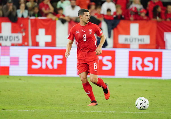 06.10.26 Luzern Schweiz. Thermoplan Arena Fussball Herren Saison 2026-2027 Nations League Schweiz - Nordmazedonien 3-0 .Bild, Remo Freuler SUI Aktion Einzelbild