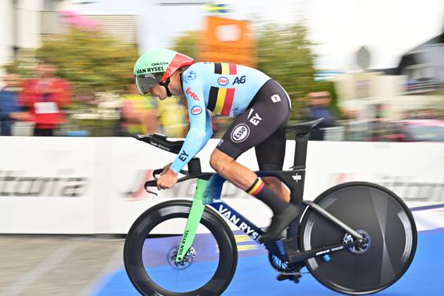 Belgium s Sander De Pestel pictured at the start of the Men Elite Individual Time Trial race (22km) at the cycling UEC Road European Championships, in Ljubljana, Slovenia, on Wednesday 7 October 2026. The UEC Road European Championships are taking place from 02 to 07 October in Ljubljana, Slovenia. DAVIDxPINTENS x189056784x