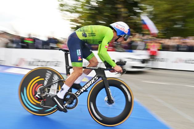 Slovenia s Primoz Roglic pictured at the start of the Men Elite Individual Time Trial race (22km) at the cycling UEC Road European Championships, in Ljubljana, Slovenia, on Wednesday 7 October 2026. The UEC Road European Championships are taking place from 02 to 07 October in Ljubljana, Slovenia. DAVIDxPINTENS x189060837x