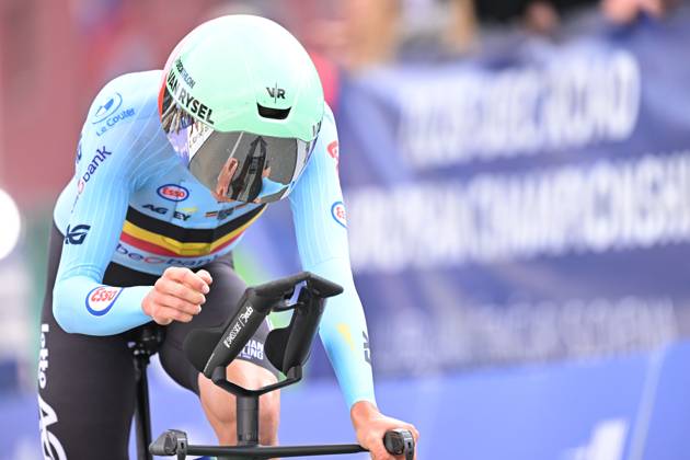 Belgium s Sander De Pestel crosses the finish line of the Men Elite Individual Time Trial race (22km) at the cycling UEC Road European Championships, in Ljubljana, Slovenia, on Wednesday 7 October 2026. The UEC Road European Championships are taking place from 02 to 07 October in Ljubljana, Slovenia. DAVIDxPINTENS x189062460x