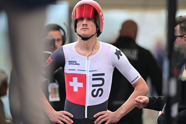 Switzerland s Stefan Kung pictured at the start of the Men Elite Individual Time Trial race (22km) at the cycling UEC Road European Championships, in Ljubljana, Slovenia, on Wednesday 7 October 2026. The UEC Road European Championships are taking place from 02 to 07 October in Ljubljana, Slovenia. DAVIDxPINTENS x189062772x