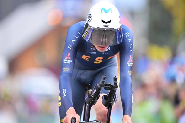 Spain s Ivan Romeo Abad crosses the finish line of the Men Elite Individual Time Trial race (22km) at the cycling UEC Road European Championships, in Ljubljana, Slovenia, on Wednesday 7 October 2026. The UEC Road European Championships are taking place from 02 to 07 October in Ljubljana, Slovenia. DAVIDxPINTENS  x189066055x