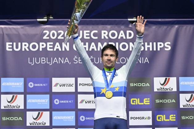 UEC 2026 Road European Championships Ljubljana 07 10 2026 SENCUR, SLOVENIA - OCTOBER 07 : gold medal Roglic Primoz (SLO) pictured during the podium ceremony of the Men Elite Individual Time Trial at the 2026 UEC Road European Championships. An UCI Continental Championships time trial cycling race with start and finish in Sencur on October 7, 2026 in Sencur, Slovenia, 07 10 2026 Sencur Slovenia  Copyright: xJanxDexMeuleneirx