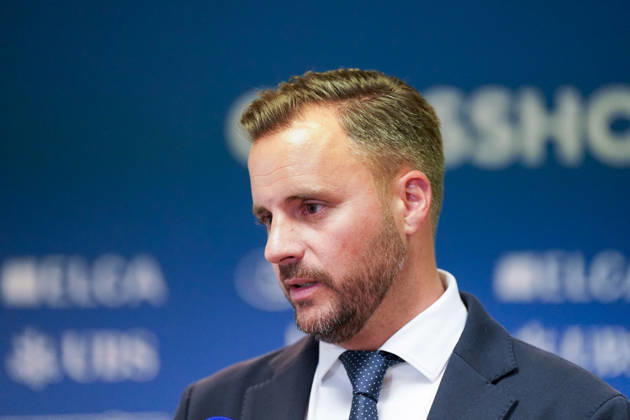 Ludovic Delechat, Verwaltungsratspraesident der Grasshopper Fussball AG (GFAG), bei der Medienkonferenz des Grasshopper Club Zuerich (GCZ) in Zuerich. Portraet, Ludovic Delechat, GC Zuerich, GCZ, Grasshoppers, Verwaltungsratspraesident, Praesident, GFAG, Bridge Football Group, Vereinsfuehrung, Management, Medienkonferenz, Pressekonferenz, Medien, Fussball, Schweizer Fussball, Super League, Zuerich. Copyright: xJOERANxSTEINSIEKx