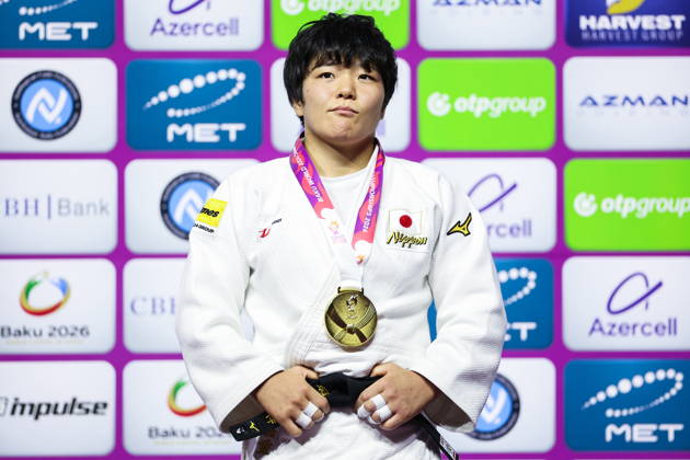 AZERBAIJAN, BAKU - OCTOBER 7, 2026: 1st placed Haruka Kaju of Japan attends an award ceremony for the women s -63 kg category during the 2026 World Judo Championships at the National Gymnastics Arena. Mikhail Sinitsyn TASS 98916451