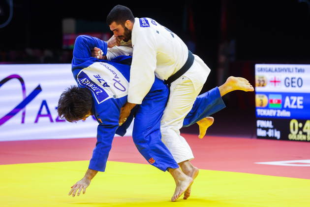AZERBAIJAN, BAKU - OCTOBER 7, 2026: Tato Grigalashvili (R) of Georgia and Zelim Tckaev of Azerbaijan compete in their -81 kg bout as part of the 2026 World Judo Championships at the National Gymnastics Arena 2026 World Judo Championships In Baku - ZUMAt113 20261007_zaa_t113_500 Copyright: xMikhailxSinitsynx