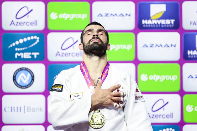 AZERBAIJAN, BAKU - OCTOBER 7, 2026: 1st placed Tato Grigalashvili of Georgia attend an award ceremony for the men s -81 kg category during the 2026 World Judo Championships at the National Gymnastics Arena 2026 World Judo Championships In Baku - ZUMAt113 20261007_zaa_t113_510 Copyright: xMikhailxSinitsynx