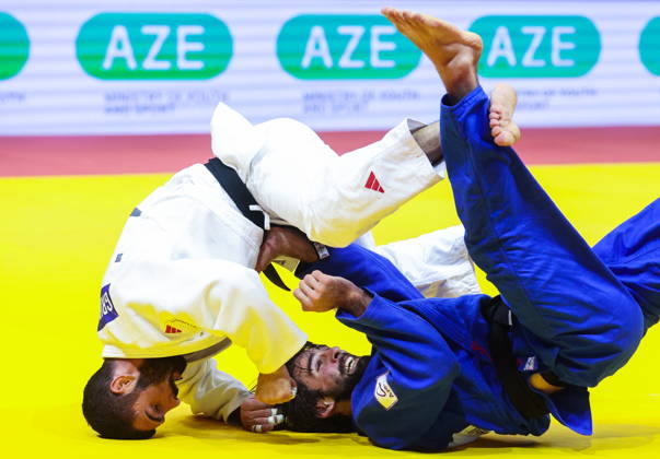 AZERBAIJAN, BAKU - OCTOBER 7, 2026: Tato Grigalashvili (L) of Georgia and Zelim Tckaev of Azerbaijan compete in their -81 kg bout as part of the 2026 World Judo Championships at the National Gymnastics Arena 2026 World Judo Championships In Baku - ZUMAt113 20261007_zaa_t113_513 Copyright: xMikhailxSinitsynx