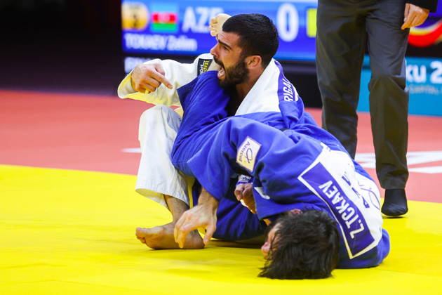 AZERBAIJAN, BAKU - OCTOBER 7, 2026: Tato Grigalashvili (L) of Georgia and Zelim Tckaev of Azerbaijan compete in their -81 kg bout as part of the 2026 World Judo Championships at the National Gymnastics Arena 2026 World Judo Championships In Baku - ZUMAt113 20261007_zaa_t113_517 Copyright: xMikhailxSinitsynx