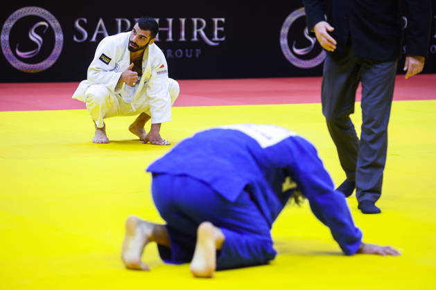AZERBAIJAN, BAKU - OCTOBER 7, 2026: Tato Grigalashvili (L) of Georgia and Zelim Tckaev of Azerbaijan compete in their -81 kg bout as part of the 2026 World Judo Championships at the National Gymnastics Arena 2026 World Judo Championships In Baku - ZUMAt113 20261007_zaa_t113_528 Copyright: xMikhailxSinitsynx